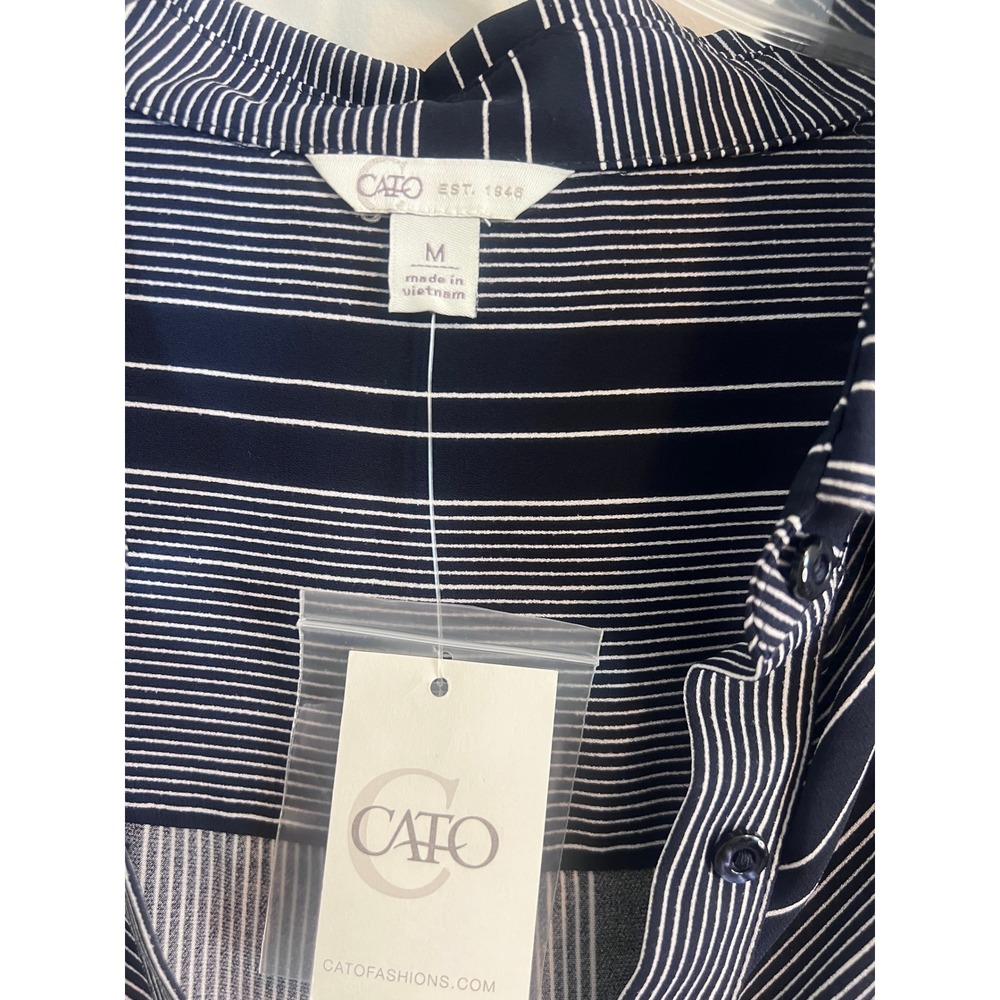Cato Womens Navy Blue White Striped Long Sleeve Button Down Blouse Size M NWT - Picture 4 of 4
